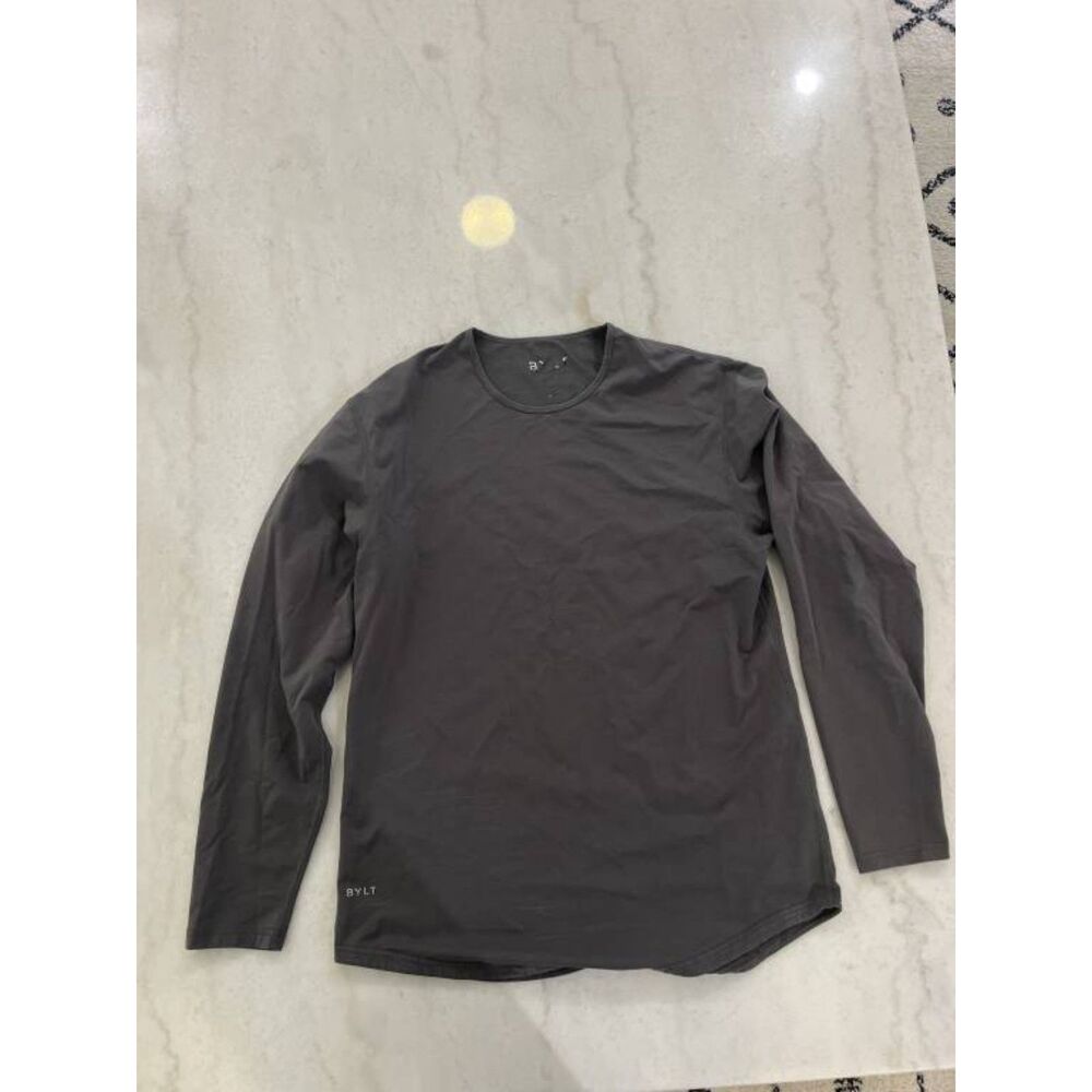 BYLT Men's Large Gray Long Sleeve Drop Cut Tee Premium Fitted T-Shirt